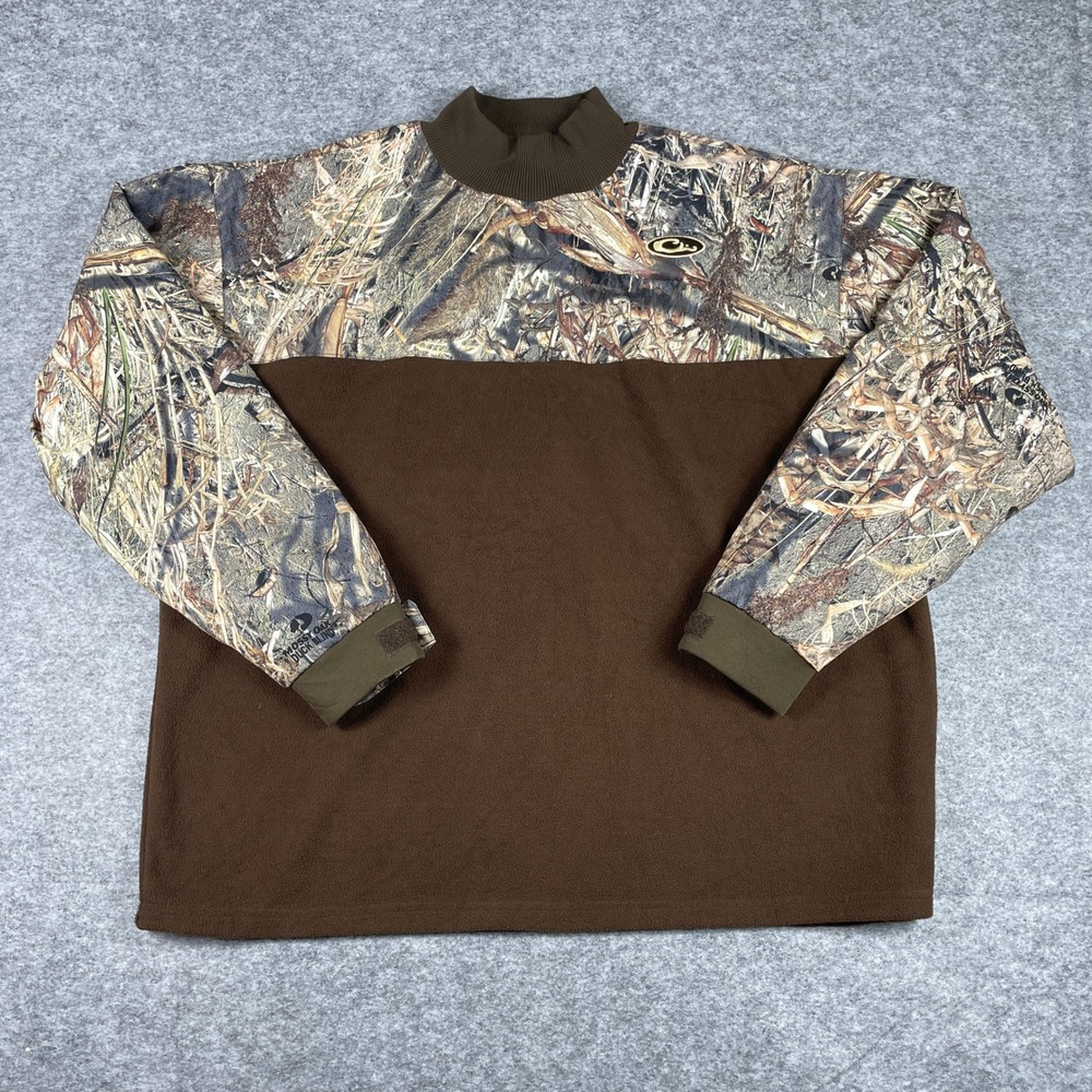 Drake Waterfowl Sweater Mens 2XL Brown Mossy Oak Camo Fleece Mock Neck Hunting
